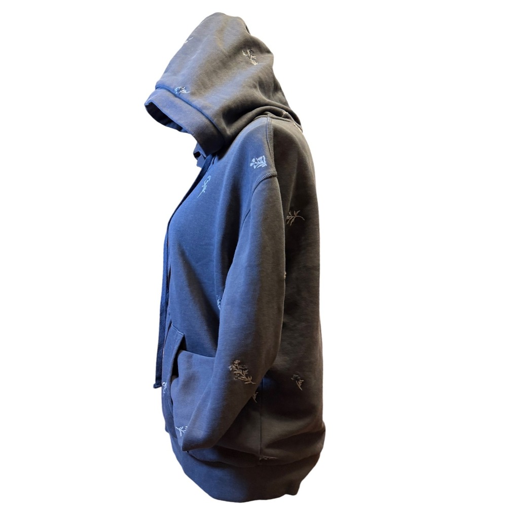 Driftwood Floral Embroidered Zip Hoodie Blue 100% Cotton Size L - Picture 4 of 15